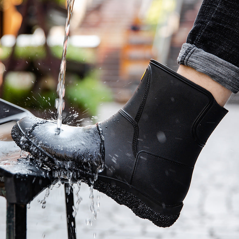 Fashion Mid-Tube Rain Boots Men's Water Shoes