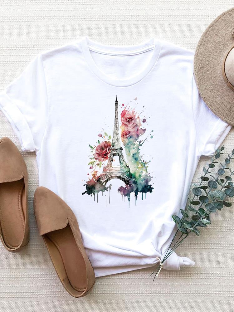 Camiseta de manga corta con estampado de moda para mujer