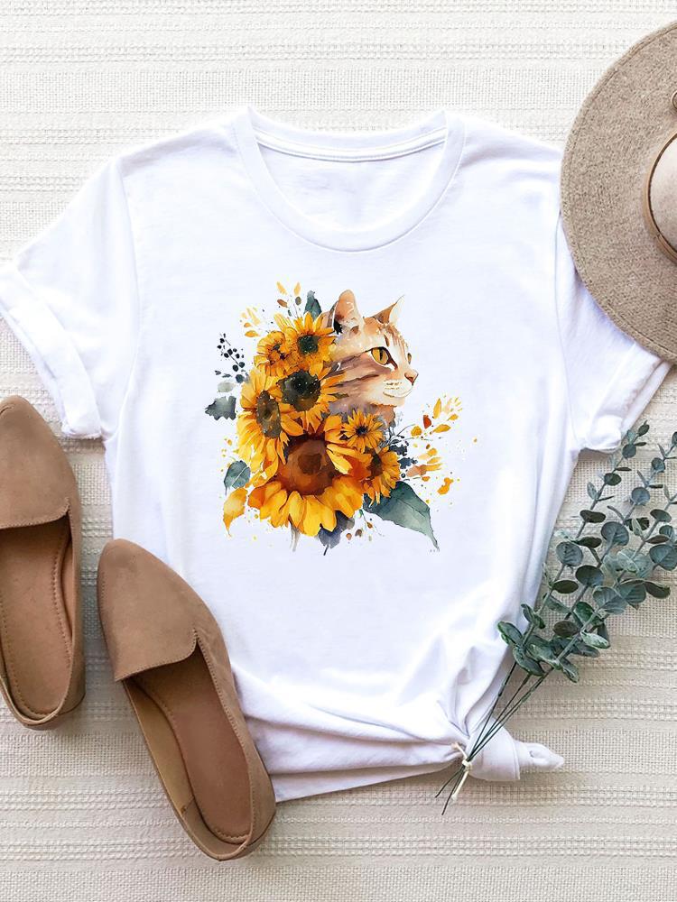 Camiseta de manga corta con estampado de moda para mujer