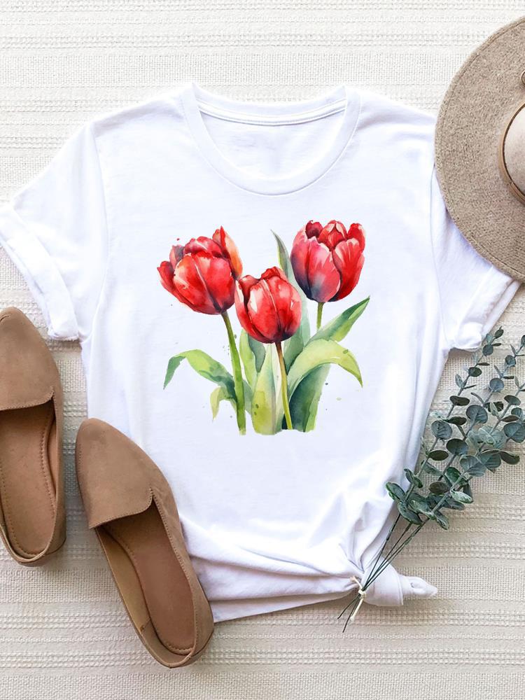 Camiseta de manga corta con estampado de moda para mujer