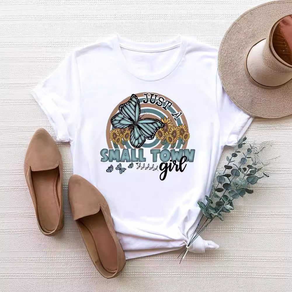 Camiseta de manga corta con estampado de moda para mujer
