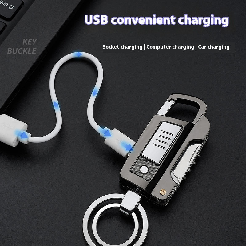 سلسلة مفاتيح متعددة الوظائف مع ولاعة سجائر قابلة للشحن عبر USB