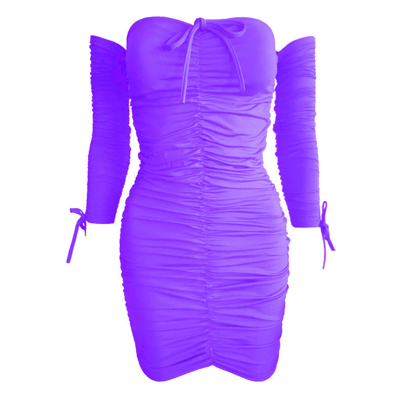 1One-shoulder Long-sleeved Tube Top Sexy Dress
