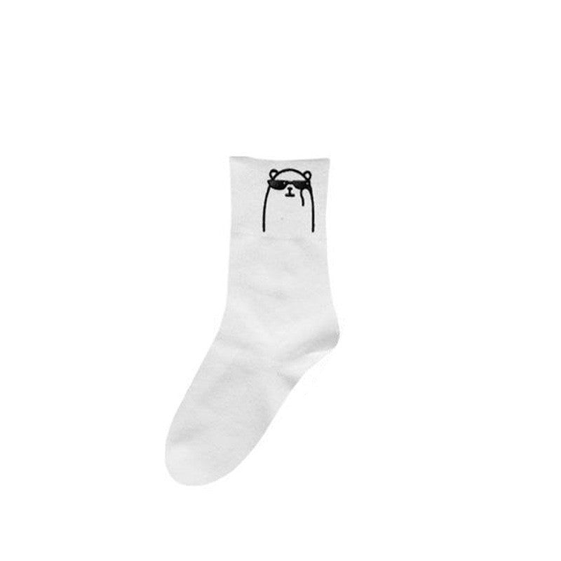 Trendy Simple Japanese Cute Cartoon Bear Solid Color Cotton Socks