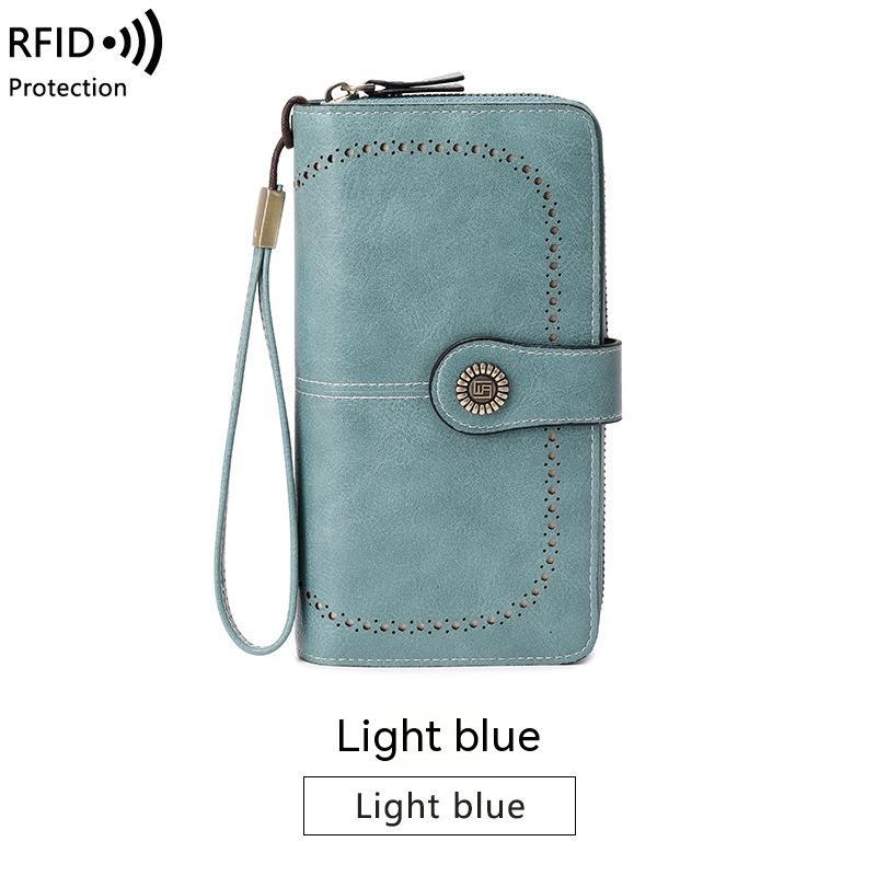 محفظة RFID مضادة للمغناطيس بسحاب طويل وحقيبة يد نسائية كبيرة السعة
