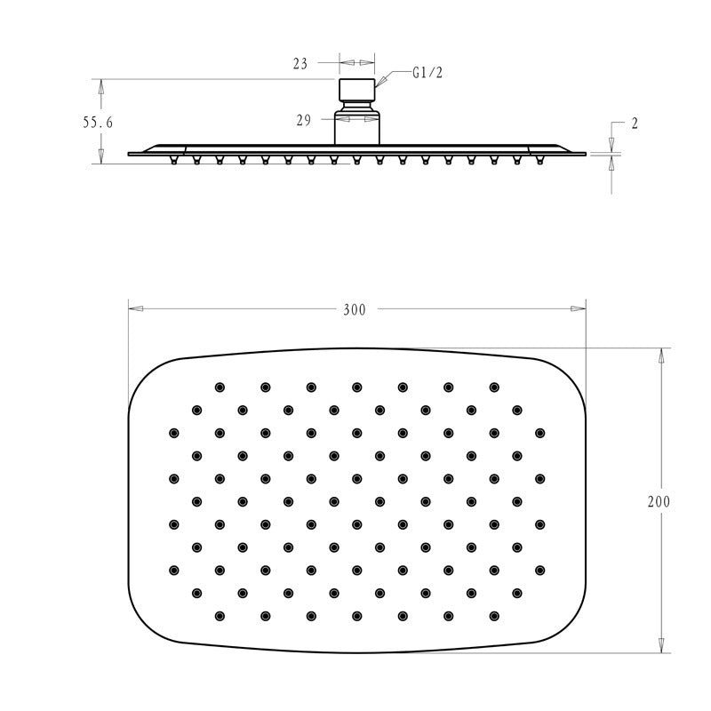 Rectangular Thin Supercharged Water-saving Mirror 304 Stainless Steel Top Spray