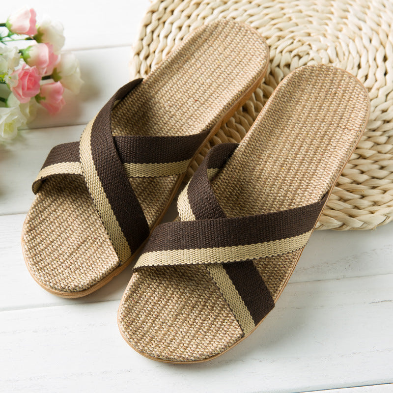 Linen Home Indoor Silent Non-slip Platform Sandals And Slippers