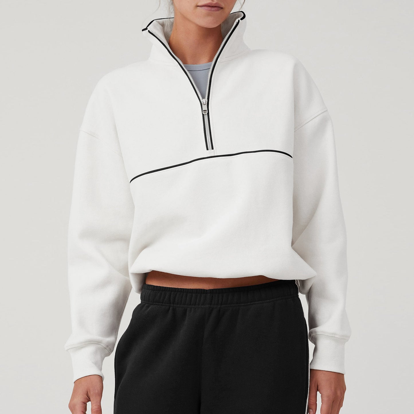 Contrast Color Half Zipper Sports Sweaters Women's Clothing