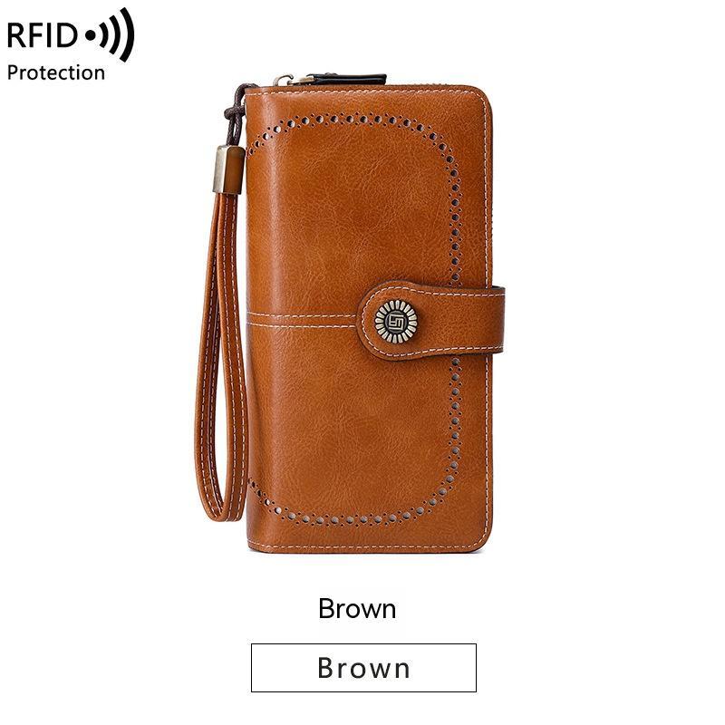 محفظة RFID مضادة للمغناطيس بسحاب طويل وحقيبة يد نسائية كبيرة السعة