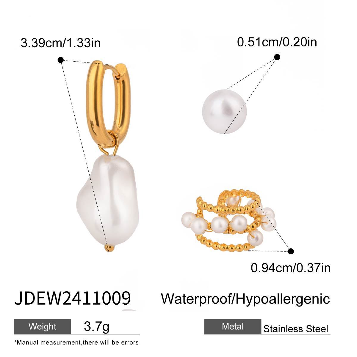 18K Gold Stainless Steel Pearl Round Beads Shell Pearls Ear Clip Earrings