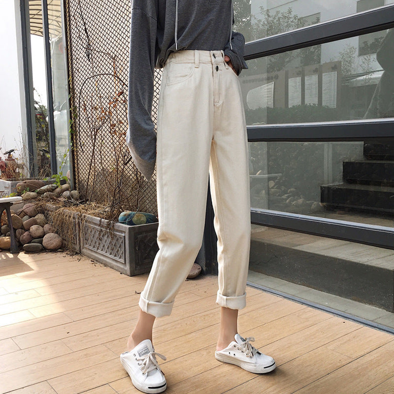 Women's Jeans Loose And Slim High Waist Cropped Trousers