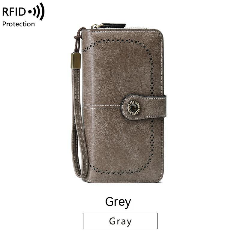 محفظة RFID مضادة للمغناطيس بسحاب طويل وحقيبة يد نسائية كبيرة السعة