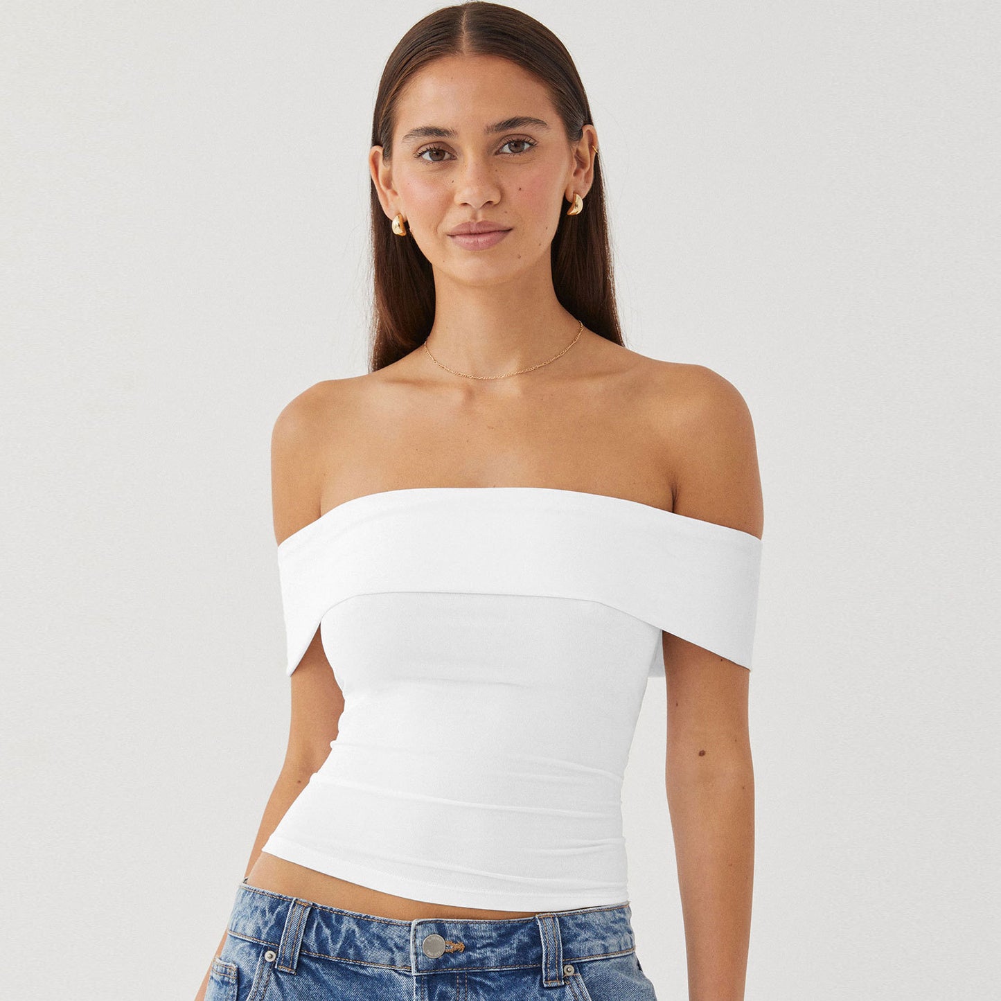 Nueva camiseta sexy con escote en forma de tubo y hombros descubiertos, estilo Pure Desire para mujer