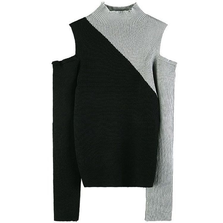 Stitching Thin Knit Bottoming Shirt With Top