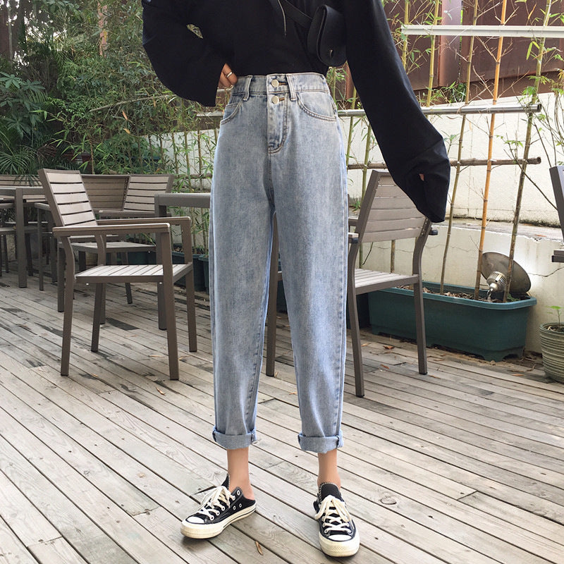 Women's Jeans Loose And Slim High Waist Cropped Trousers