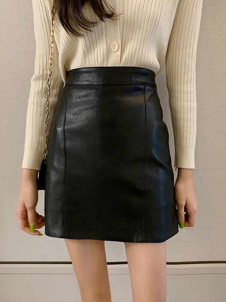 Bag Hip All-match Harajuku Korean Leather A-line High Waist Skirt