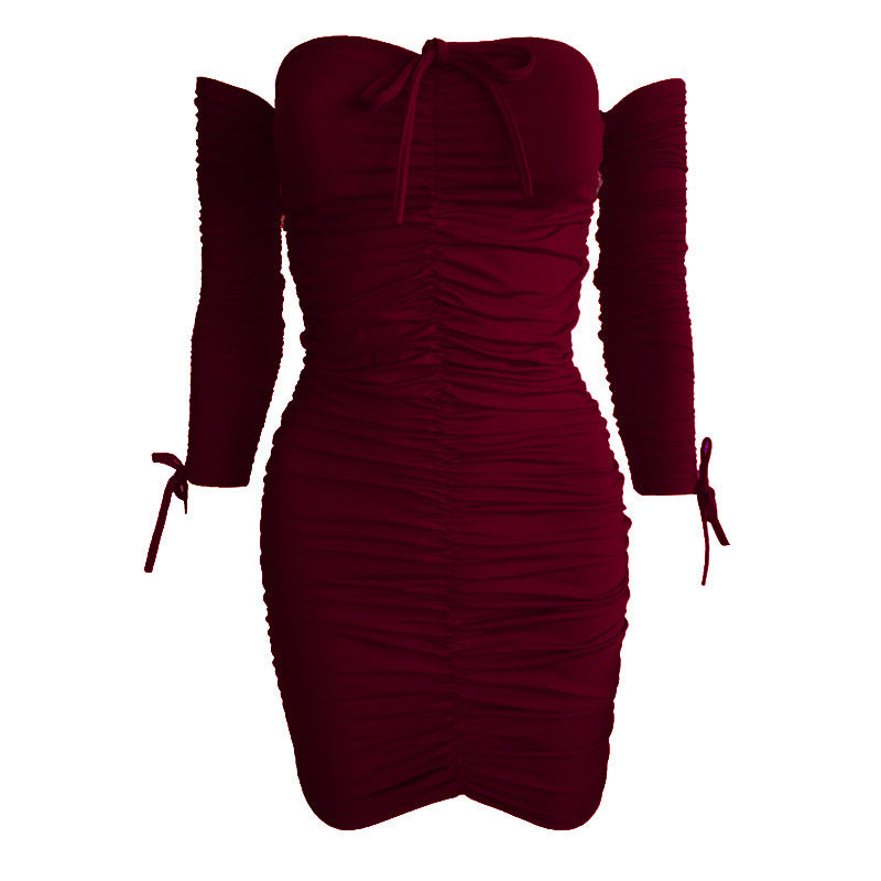 1One-shoulder Long-sleeved Tube Top Sexy Dress
