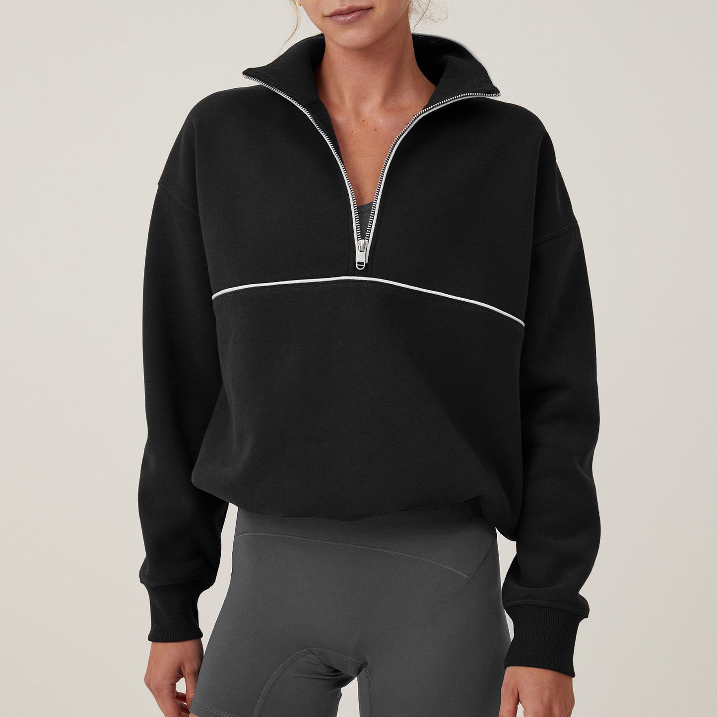 Contrast Color Half Zipper Sports Sweaters Women's Clothing
