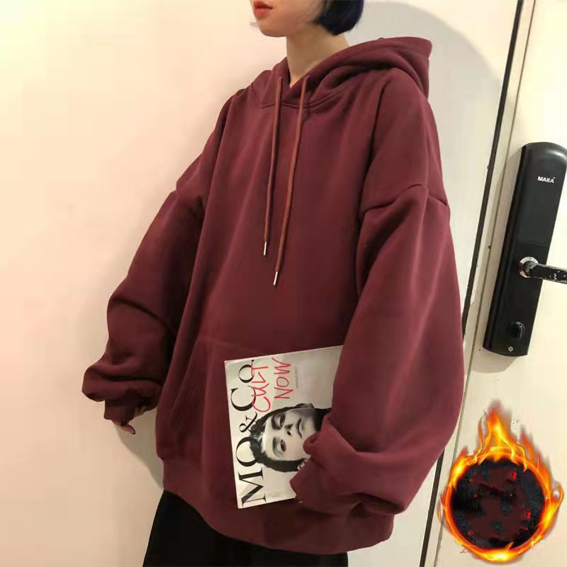 Plus Velvet Western Style Student Age Reduction Ins Super Fire Loose Embroidered Hood