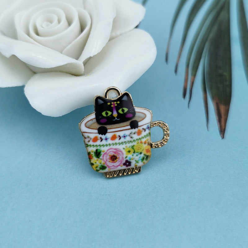 Alloy Drip Oil Printing Water Cup Cat Handmade Jewelry Accessories