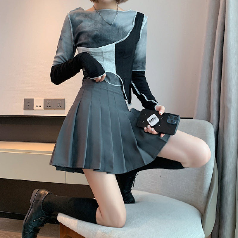Shirt Half-length Pleated Skirt