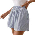 Fashion Women's Loose Back Patch Pocket Striped Shorts