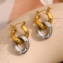 18K Gold Two-color Chain Stud Earrings For Women