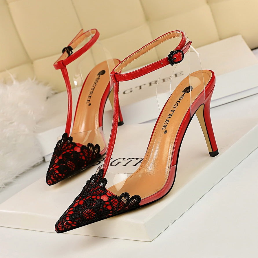 Fashion Women's Stiletto Lace Pointed High Heels