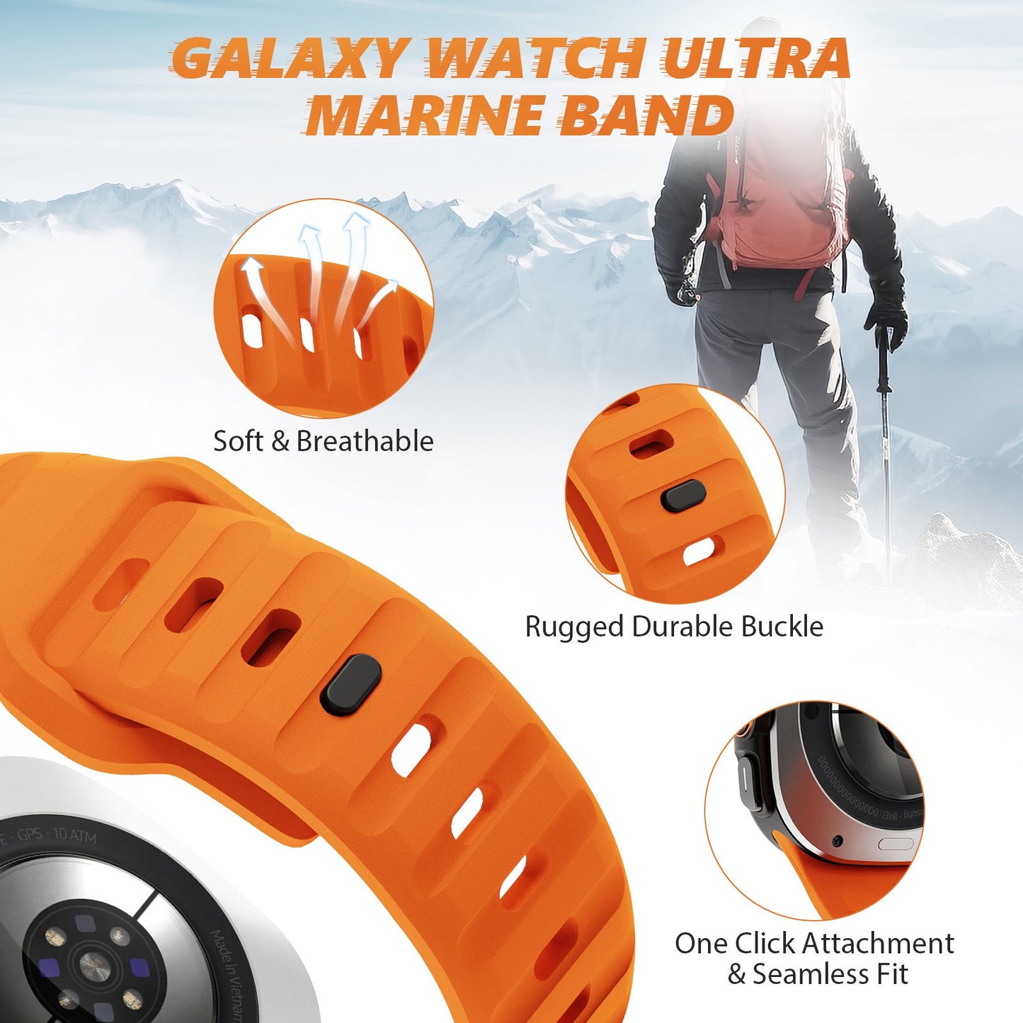 حزام سيليكون قابل للتطبيق على ساعة Ultra Wave Reverse Buckle مقاس 47 مم
