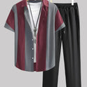 Casual Fashion Striped Short Sleeve Shirt Trousers Suit