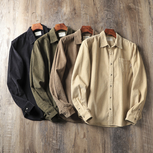 American Retro Style Washed Corduroy Long-sleeved Thickened Casual Shirt