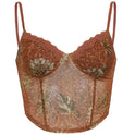 Bohemian Niche Printed Mesh Brown Underwear Spaghetti-strap Slip