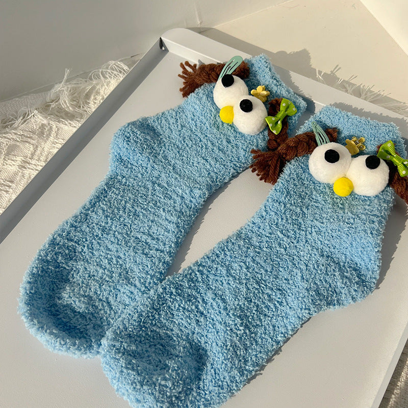 Cute Big Eyes Bunching Socks Thick Mid-calf Length Socks