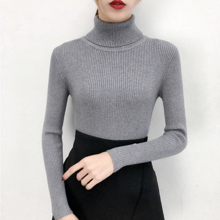 All-match Solid Color Slim Slimming Turtleneck High-neck Warm Long-