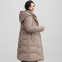 Women's Winter New Waist Trimming Fashion Mid-length Hooded Below-the-knee Coat