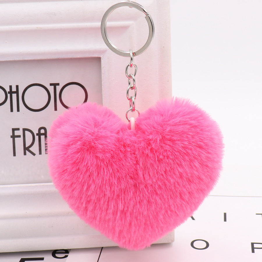 Heart-shaped Fur Ball Keychain Rex Rabbit Plush Car Pendant