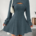 New Fashion Fall Winter Hooded Shawl Long-sleeved Vest Short Skirt Two-piece Set