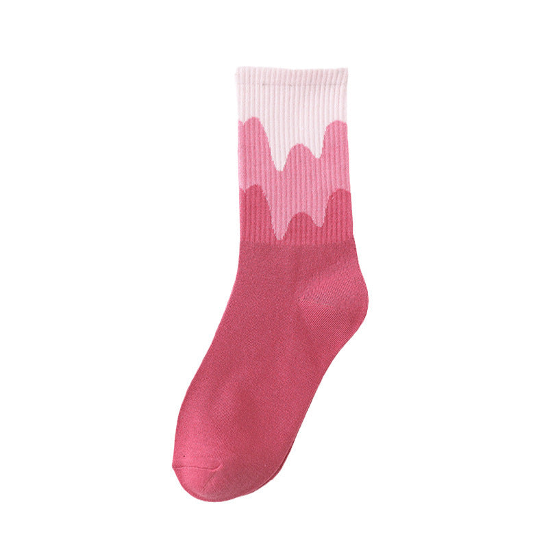 Men's And Women's Fashionable Warm Color Matching Mid-calf Socks