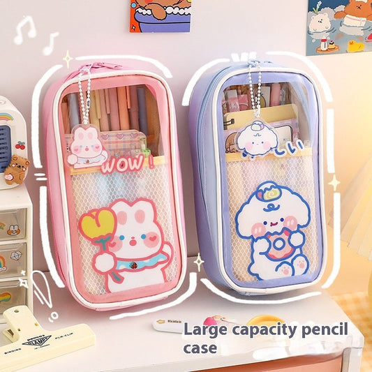 Cartoon Stationery Large Capacity Transparent And Cute Student Pencil Case Stationery Box