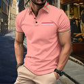 Color Matching Polo Collar Stripes Versatile T-shirt