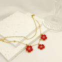 Simple Double-layer Oil-spot Glaze Flowers Pendant Anklet