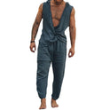 Men's Street Casual Cotton And Linen Loose Vest Pants Solid Color Two-piece Set