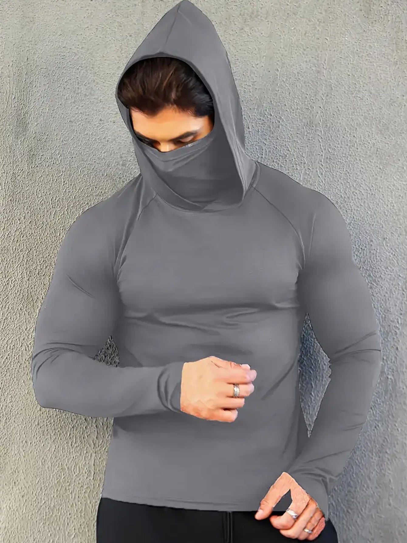 Men's Sports Tight Shaping Mask Scarf Hat One-piece Long Sleeves