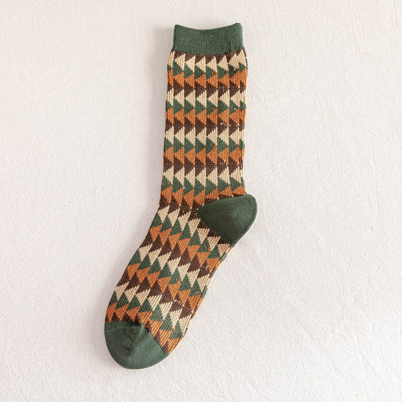 Retro Japanese Series Small  Avocado Green Mid-tube Socks