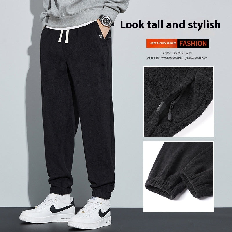 Thickened Outer Wear Loose Double-sided Velvet Ankle-tied Sports Pants For Men