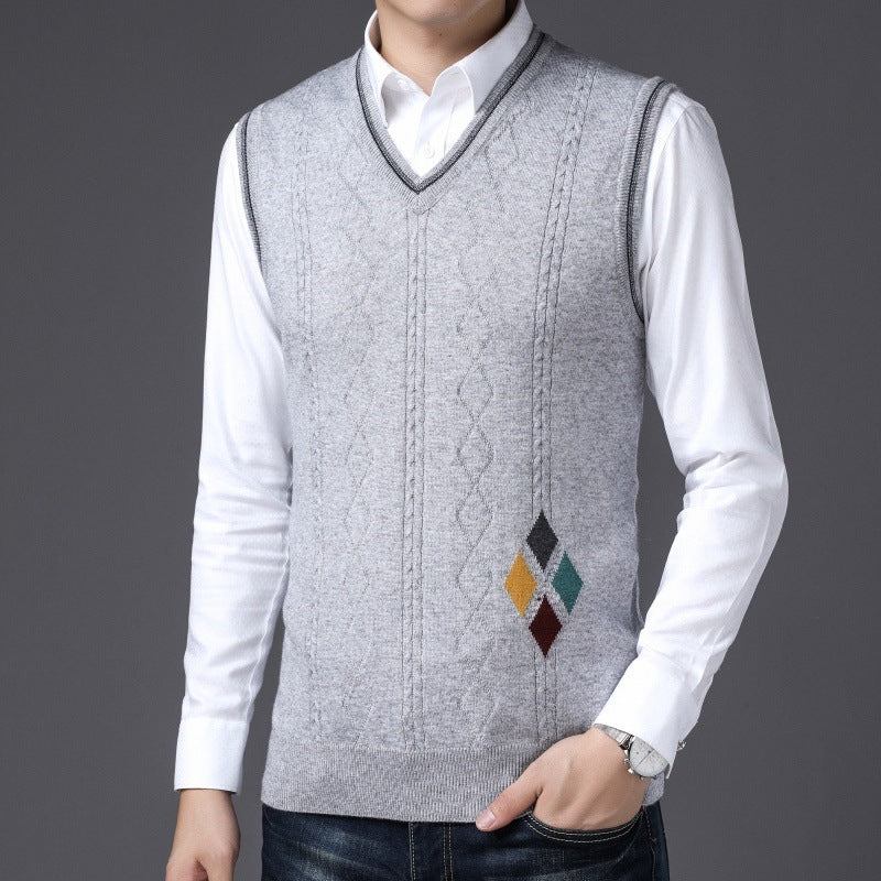 V-neck Wool Vest Fall Winter Men's