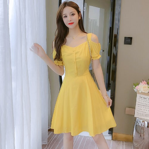 Fashion Solid Color Chiffon Sling Dress For Women