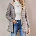 Mid-length Loose Hooded Fleece-lined Quilted Cotton Jacket