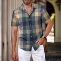 Plaid Shirt Men's Short Sleeve Fashion Korean Style Green