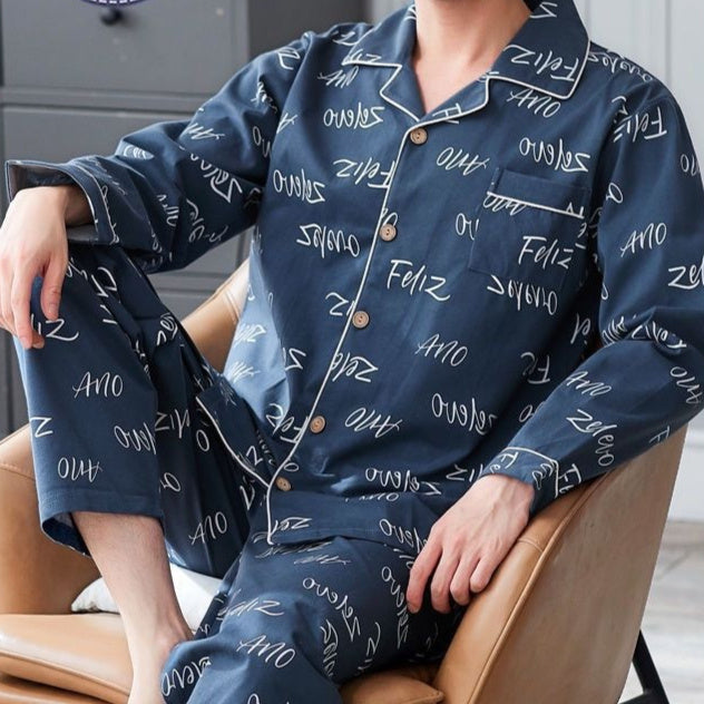 Men's Autumn And Winter Cotton Long-sleeved Trousers Thin Pajamas Loose Home Wear Suit Men